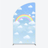Aperturee - Aperturee Watercolor Rainbow in the Sky Half Moon Arch Backdrop Pastel Clouds and Stars Baby Shower or Birthday Photo Booth